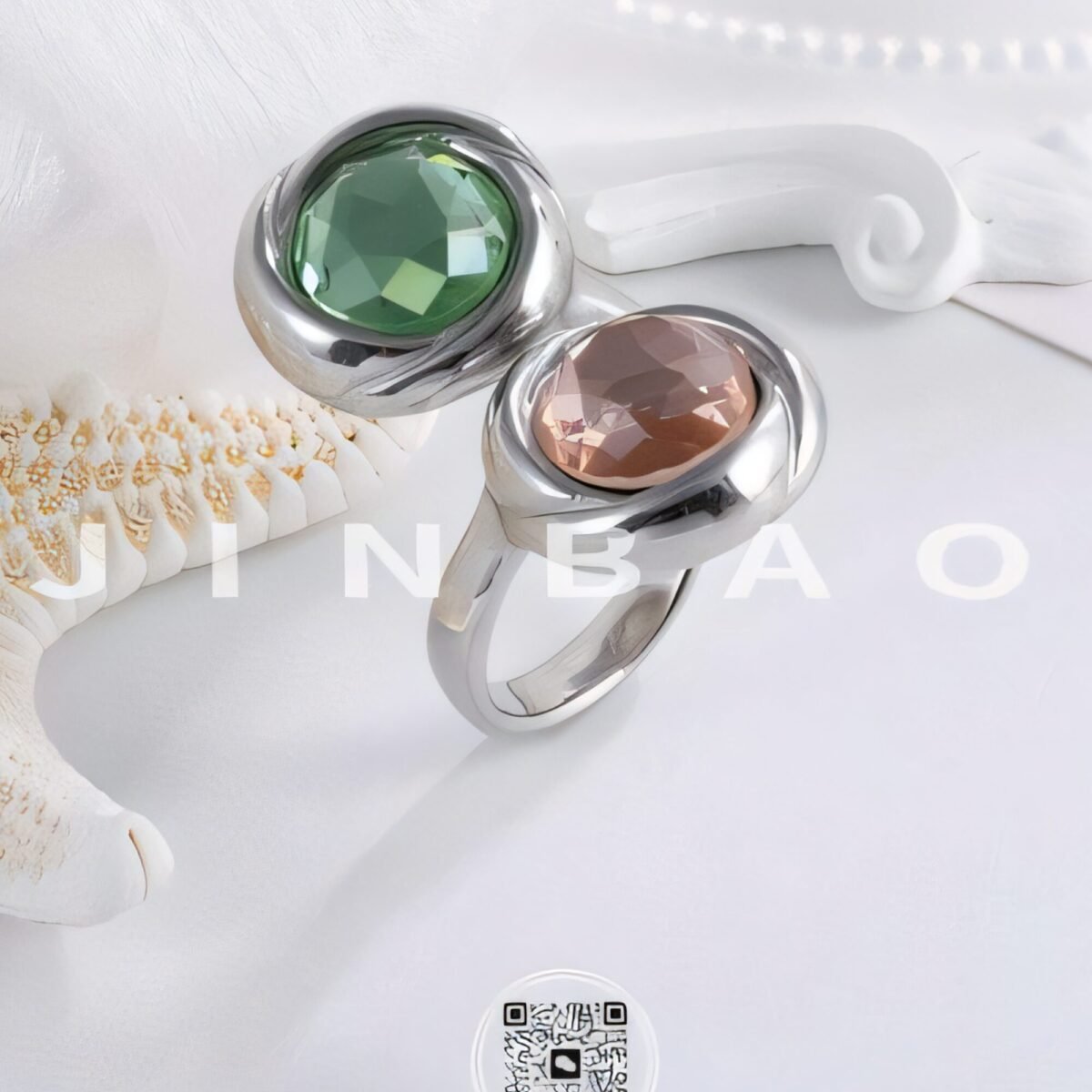 Elegant Stainless Steel Ring with Double Gemstone Design for Women |  G004502 - Image 5