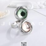 Elegant Stainless Steel Ring with Double Gemstone Design for Women |  G004502 - Image 6