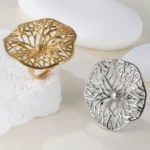 Elegant Hollow Flower Design Stainless Steel Women's Waterproof Ring丨G005935