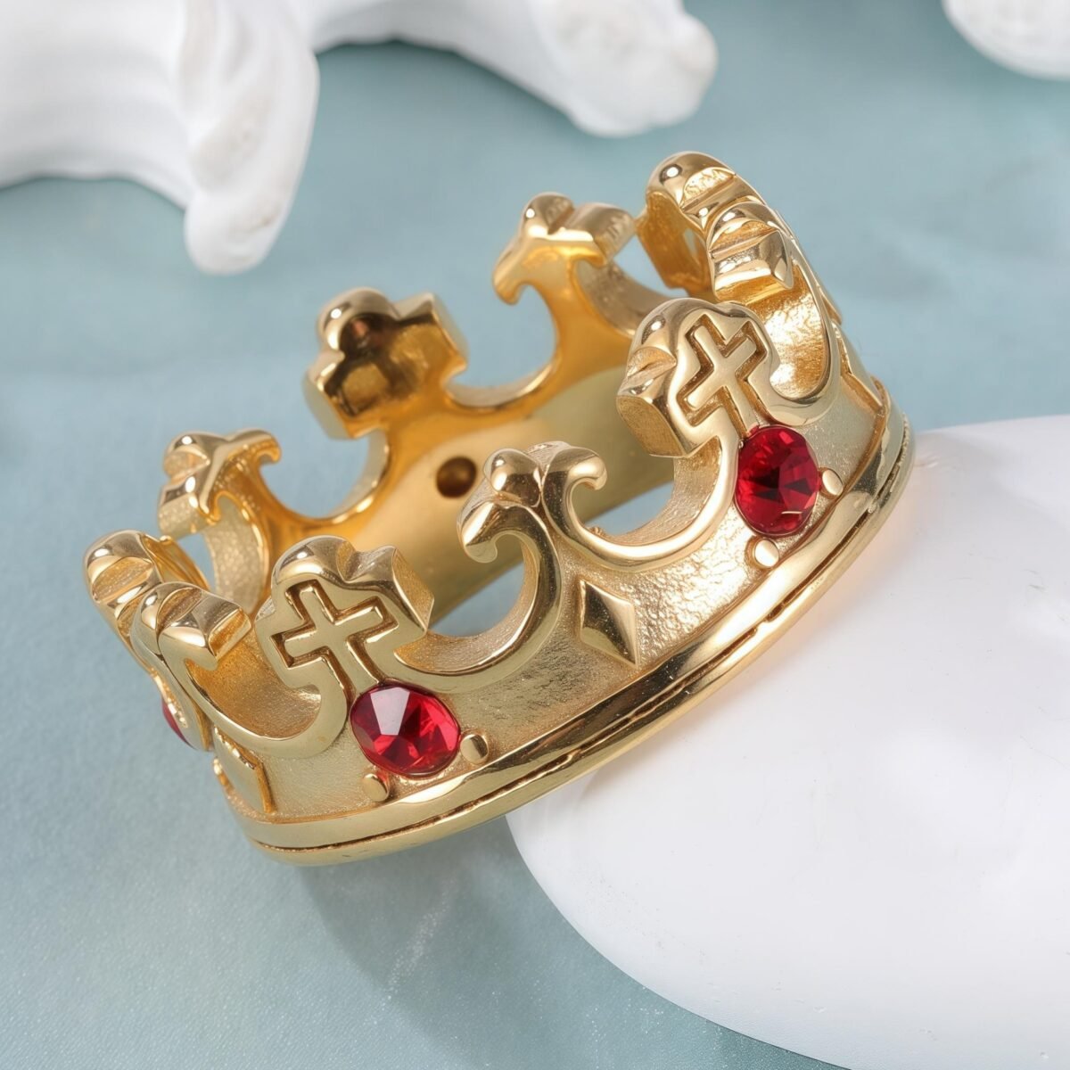 Vintage Cross Design Golden Crown Waterproof Ring丨LIUDZ-62 - Image 5