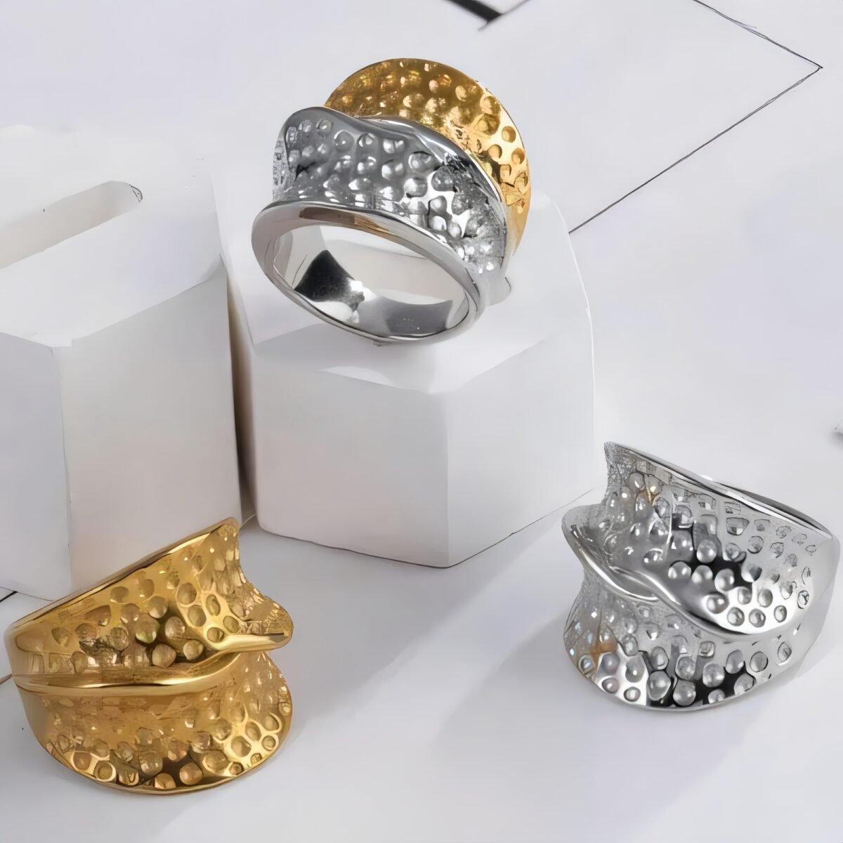 Fashion Creative Textured Stainless Steel Ring Women's Ring | DZ1366 - Image 1