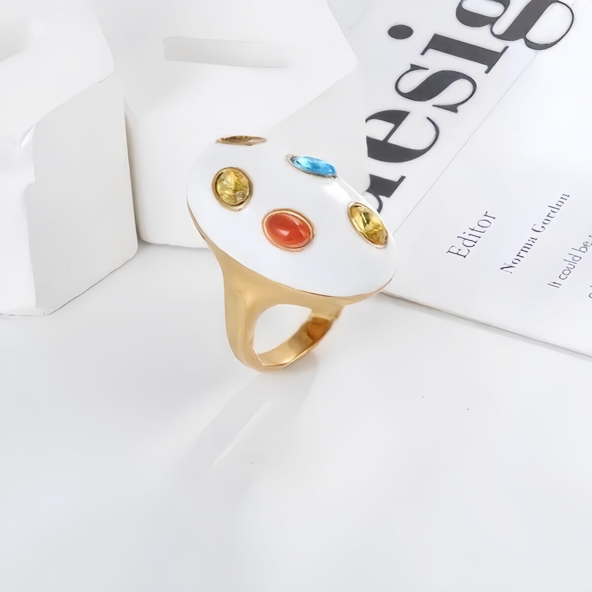 Fashion Multicolor Gemstone Ring Women's Gold Stainless Steel Ring | G004597 - Image 5