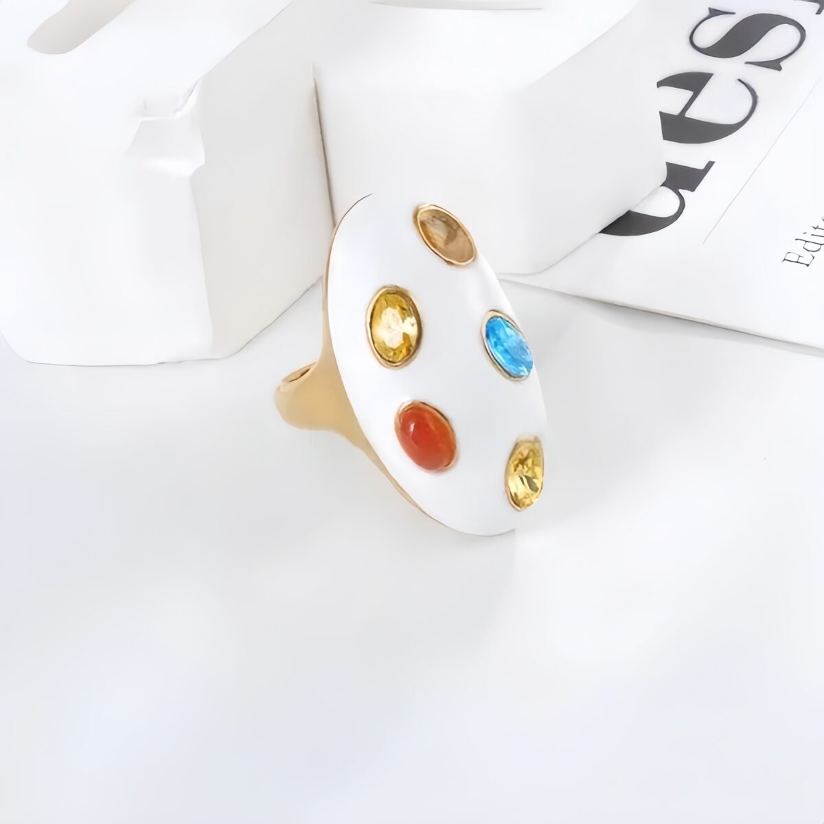 Fashion Multicolor Gemstone Ring Women's Gold Stainless Steel Ring | G004597 - Image 4