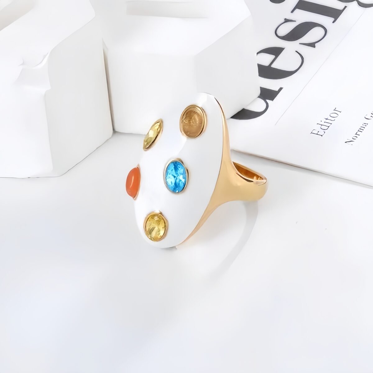 Fashion Multicolor Gemstone Ring Women's Gold Stainless Steel Ring | G004597 - Image 3