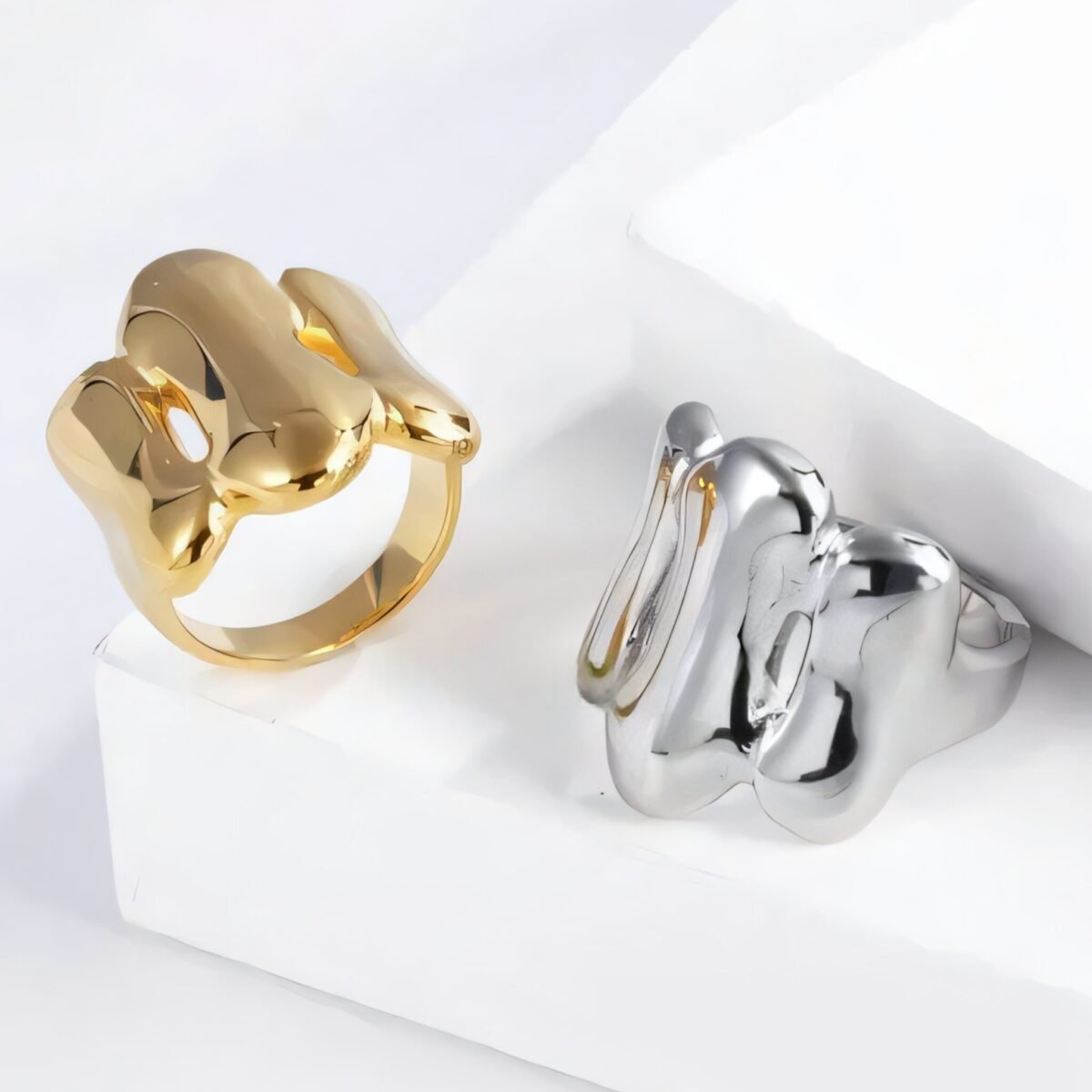 Fashion Streamlined Stainless Steel Wavy Ring Women's Ring | G004270-1 - Image 1