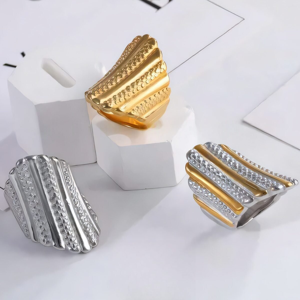 Fashion Textured Stainless Steel Ring Women's Ring | G002902 - Image 1