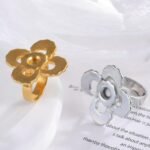 Flower Design Stainless Steel Ring Women's Elegant Minimalist Band | G003401