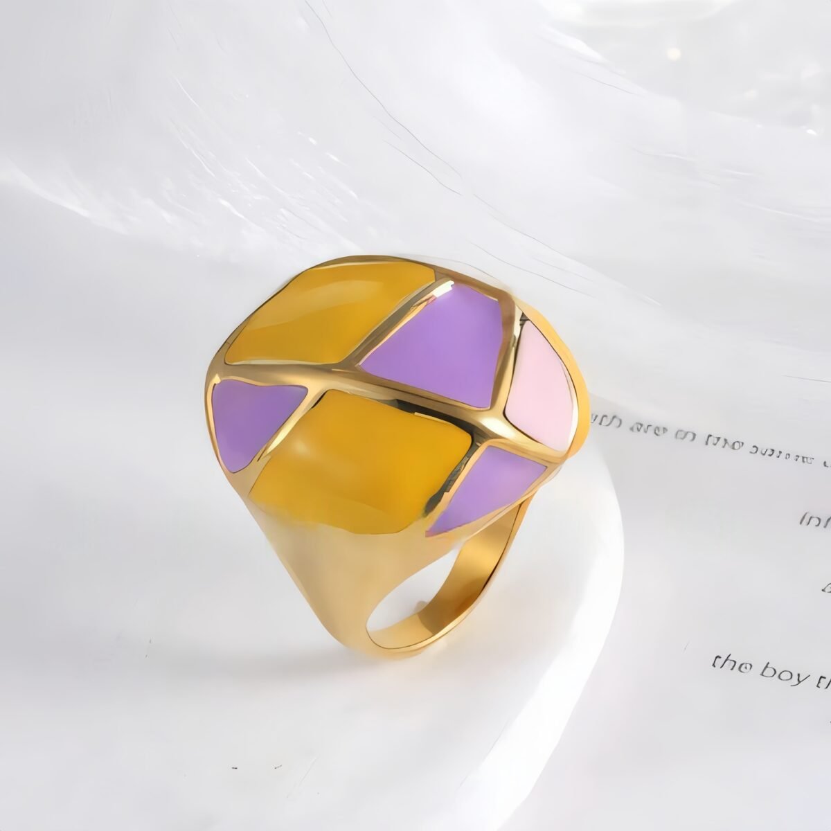 Vintage geometric enamel stainless steel women's ring | G004556 - Image 2