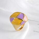 Vintage geometric enamel stainless steel women's ring | G004556 - Image 2