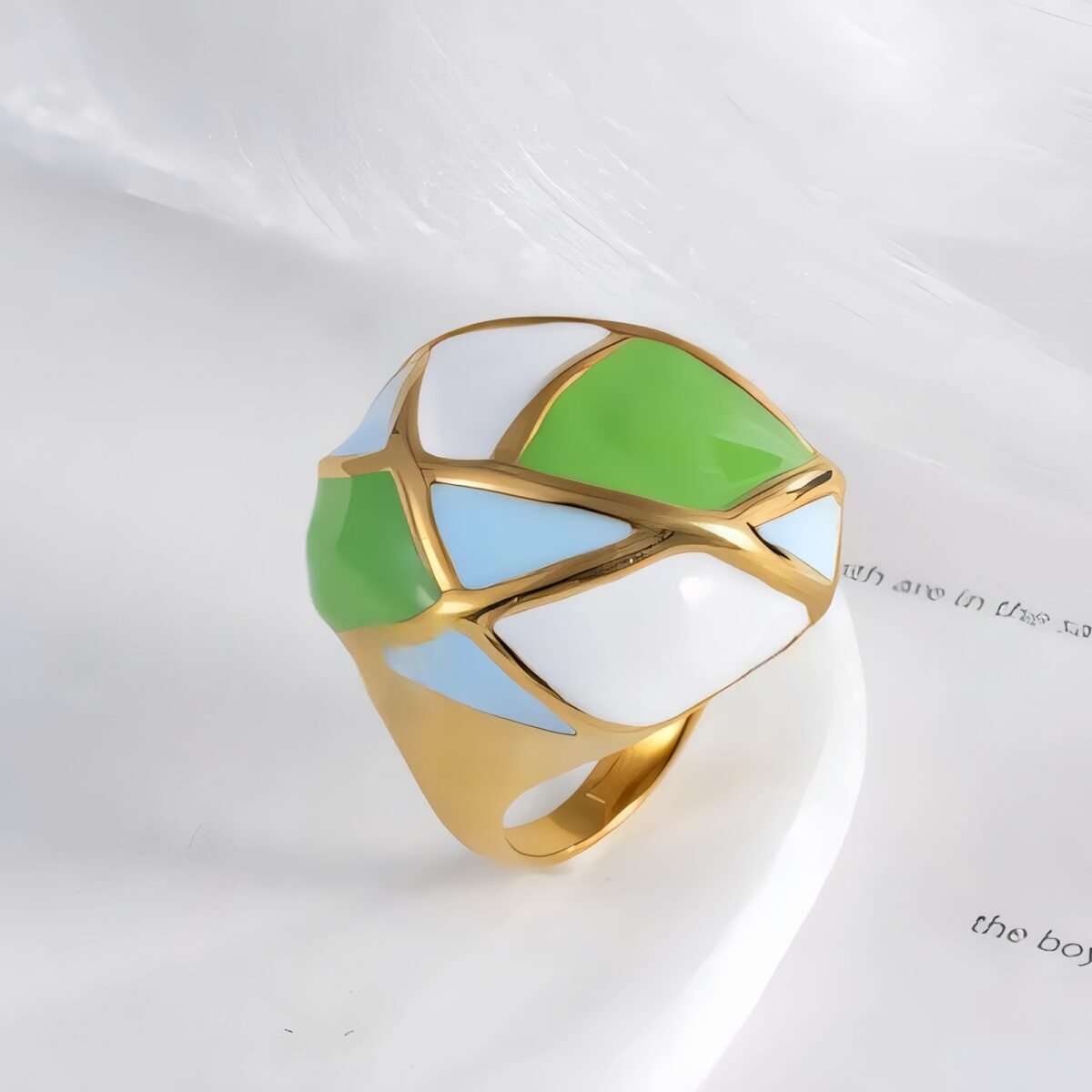 Vintage geometric enamel stainless steel women's ring | G004556 - Image 4