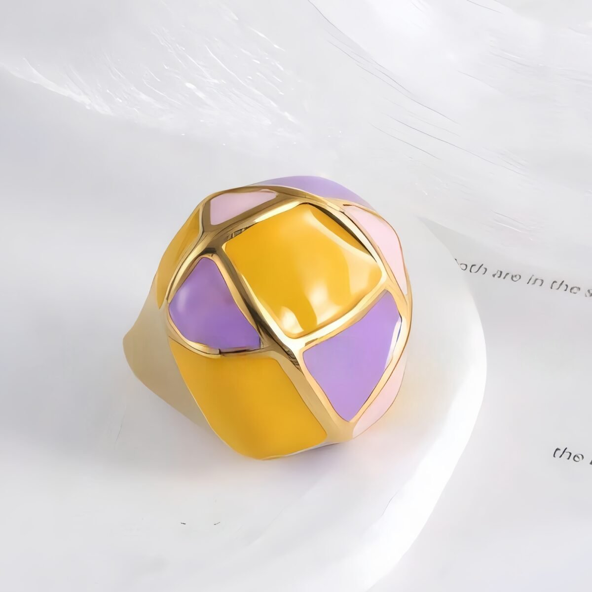 Vintage geometric enamel stainless steel women's ring | G004556 - Image 3
