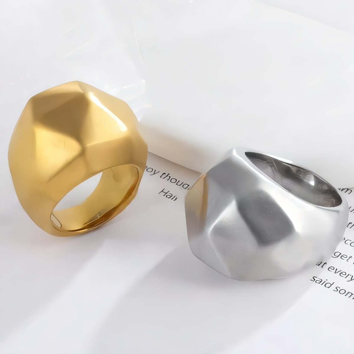 Geometric faceted stainless steel women's ring | G003409 - Image 1