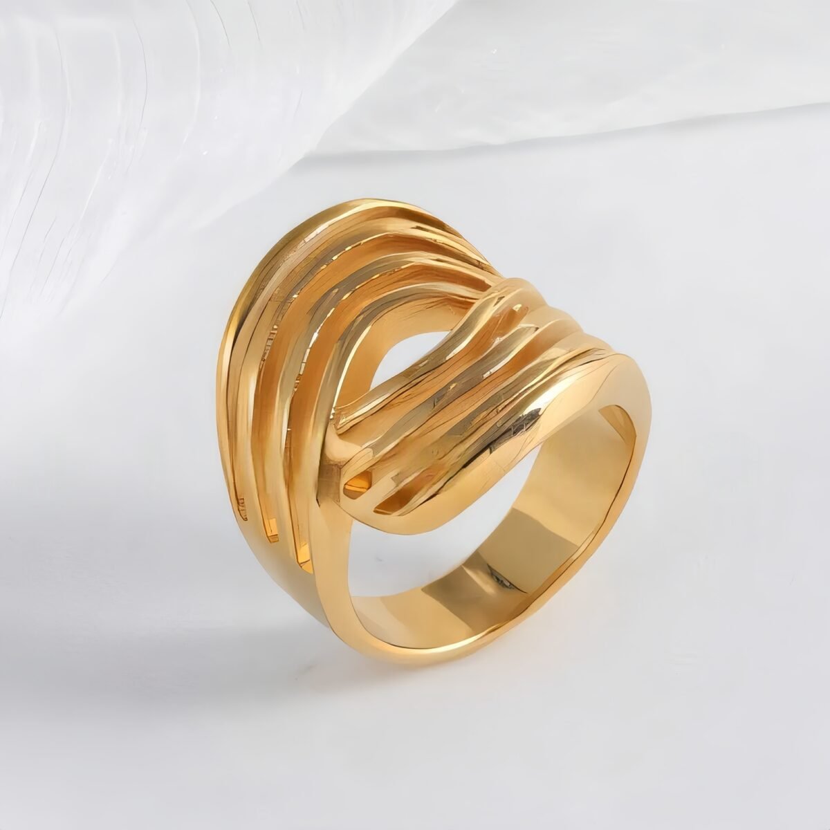 Geometric Layered Design Ring Women's Elegant Stainless Steel Ring | G00915 - Image 2