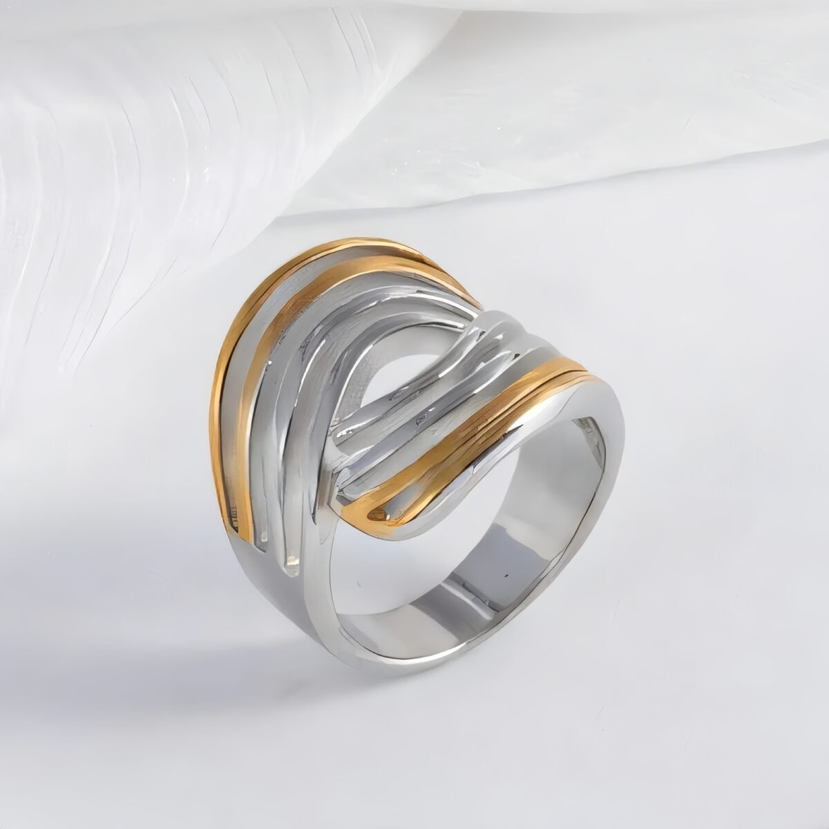 Geometric Layered Design Ring Women's Elegant Stainless Steel Ring | G00915 - Image 3