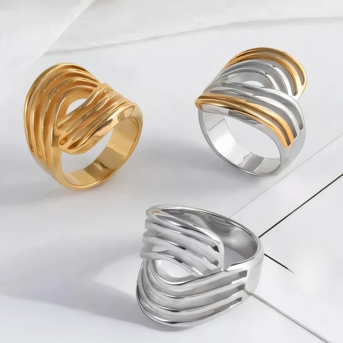 Geometric Layered Design Ring Women's Elegant Stainless Steel Ring | G00915 - Image 1