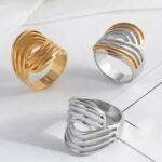 Geometric Layered Design Ring Women's Elegant Stainless Steel Ring | G00915