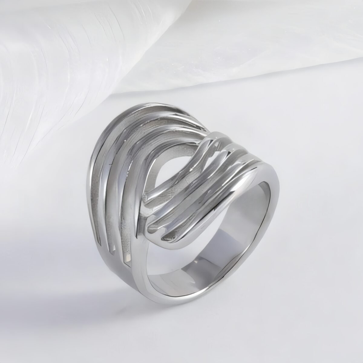 Geometric Layered Design Ring Women's Elegant Stainless Steel Ring | G00915 - Image 4