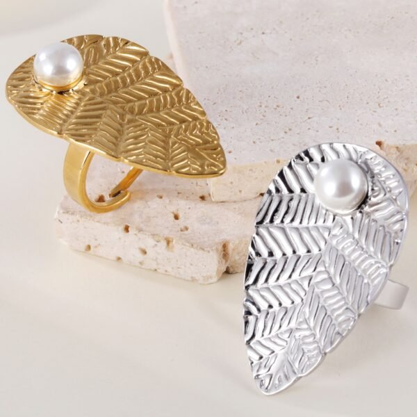 Elegant Nature-Inspired Pearl Leaf Ring - Fashion Jewelry for Women | G005438