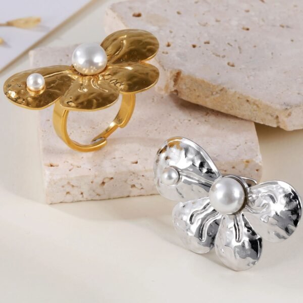 Simple Butterfly Pearl Stainless Steel Women's Ring | G005539
