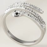Stylish Diamond-Inlaid Snake-Shaped Silver Stainless Steel Women's Ring丨IBH-47