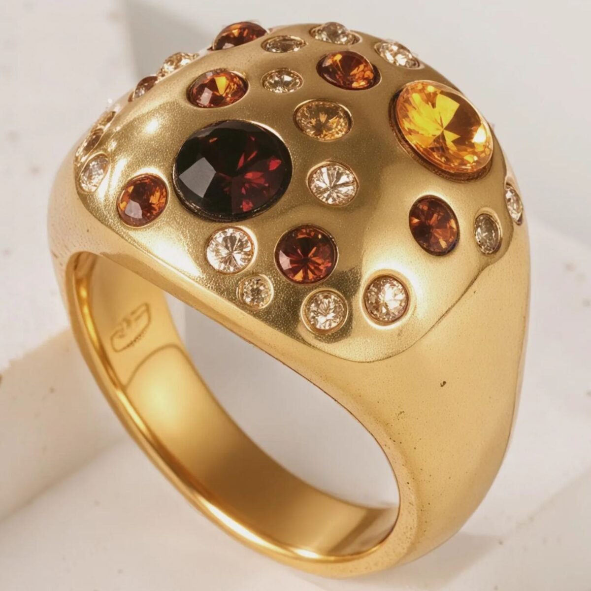 Elegant Gold Multicolored Gemstones Hip Hop Stainless Steel Women's Ring丨K009912 - Image 1