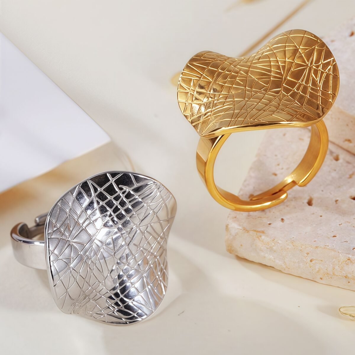Personalized and creative wide-face woven open stainless steel women's ring | G005252 - Image 1