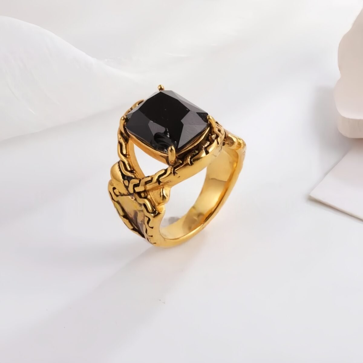 Vintage Chain Inlaid Gemstone Ring Men's Fashion Square Ring | K00659 - Image 3