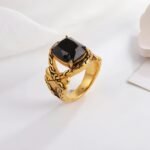 Vintage Chain Inlaid Gemstone Ring Men's Fashion Square Ring | K00659 - Image 3