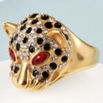 Panther Head Shining Hip Hop Inlaid Red And Black Brick Design Gold Stainless Steel Ring丨G00981 - Image 2