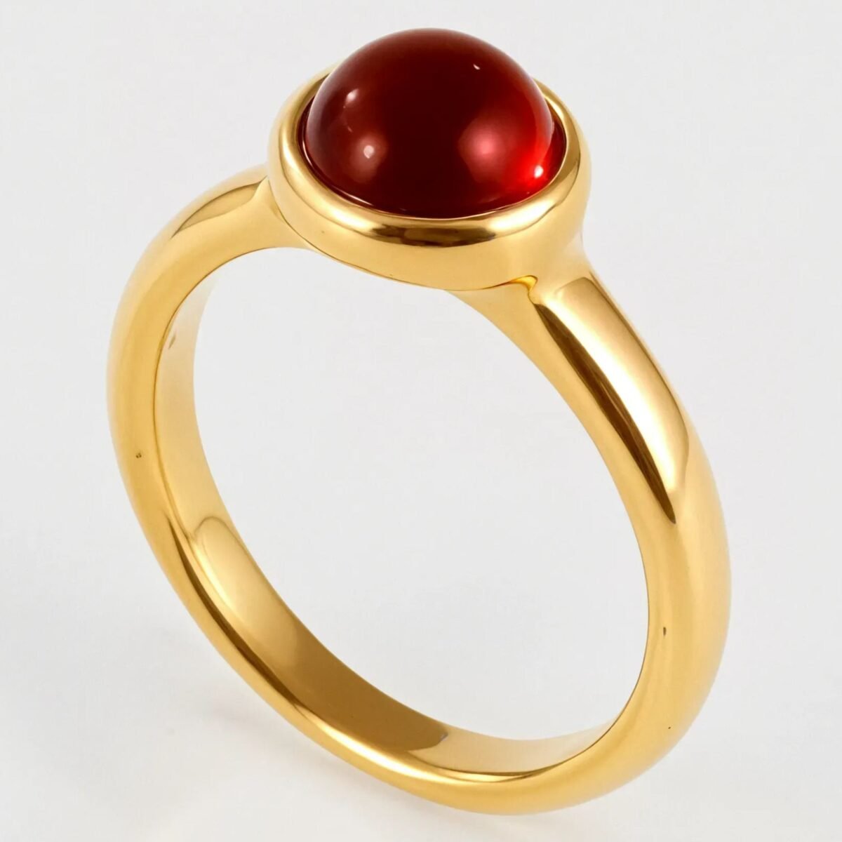 Simple inlaid red round gemstone stainless steel women's ringحN00566 - Image 1