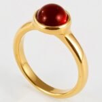 Simple inlaid red round gemstone stainless steel women's ringحN00566