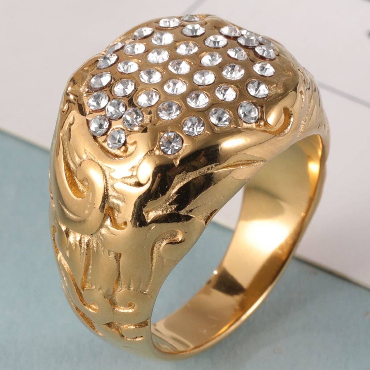 Luxury Design Gold Stainless Steel Ring With Sparkling Diamonds丨G005260 - Image 2