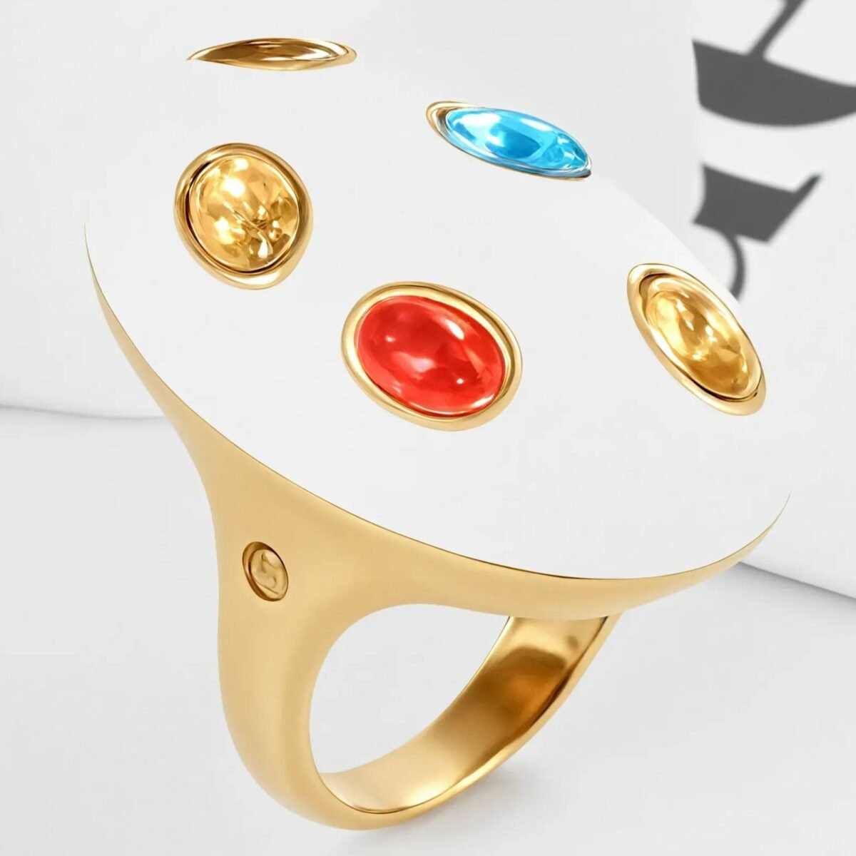 Fashion Multicolor Gemstone Ring Women's Gold Stainless Steel Ring | G004597 - Image 1
