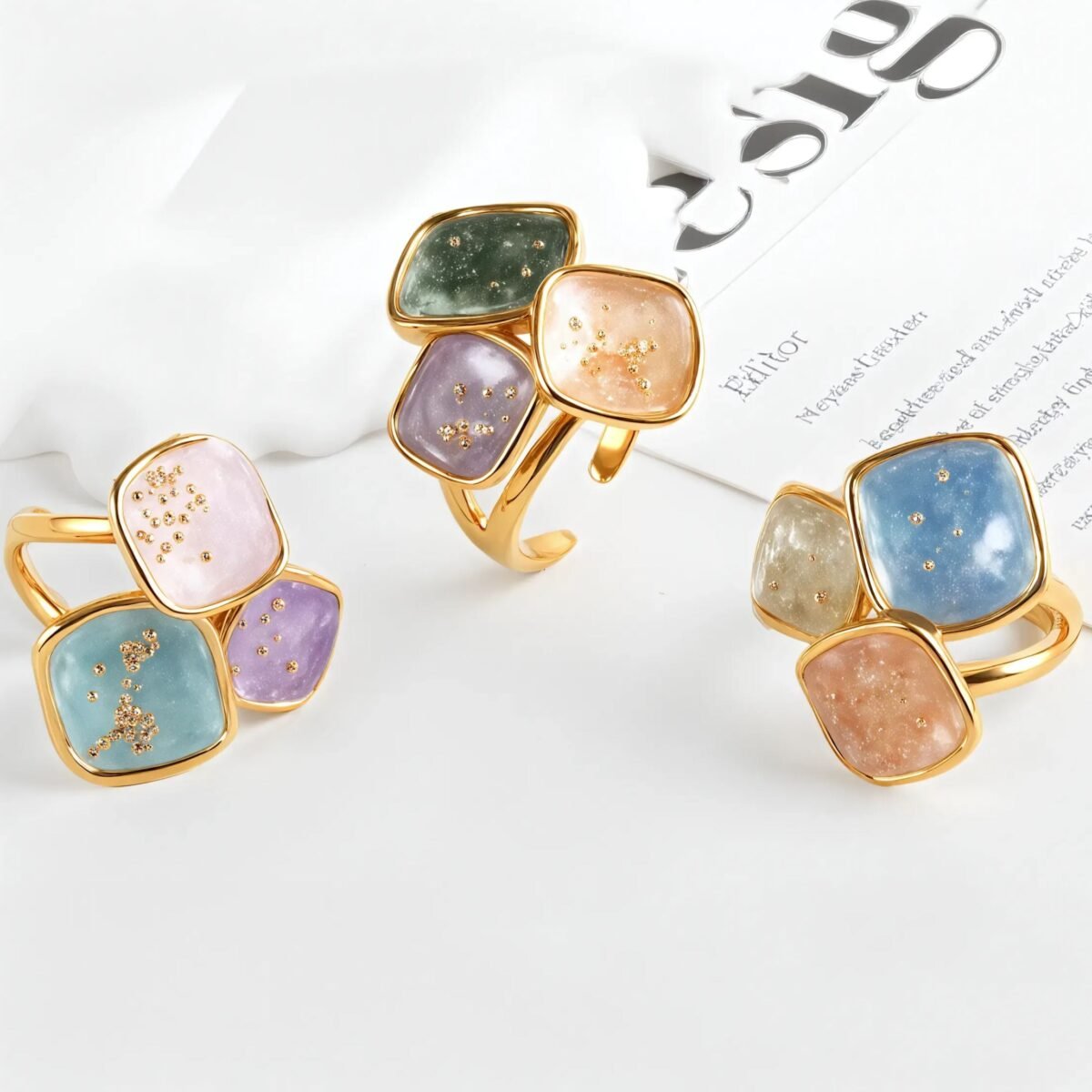 Colorful Square Stainless Steel Ring Minimalist Modern Style Women Ring | G004409 - Image 1