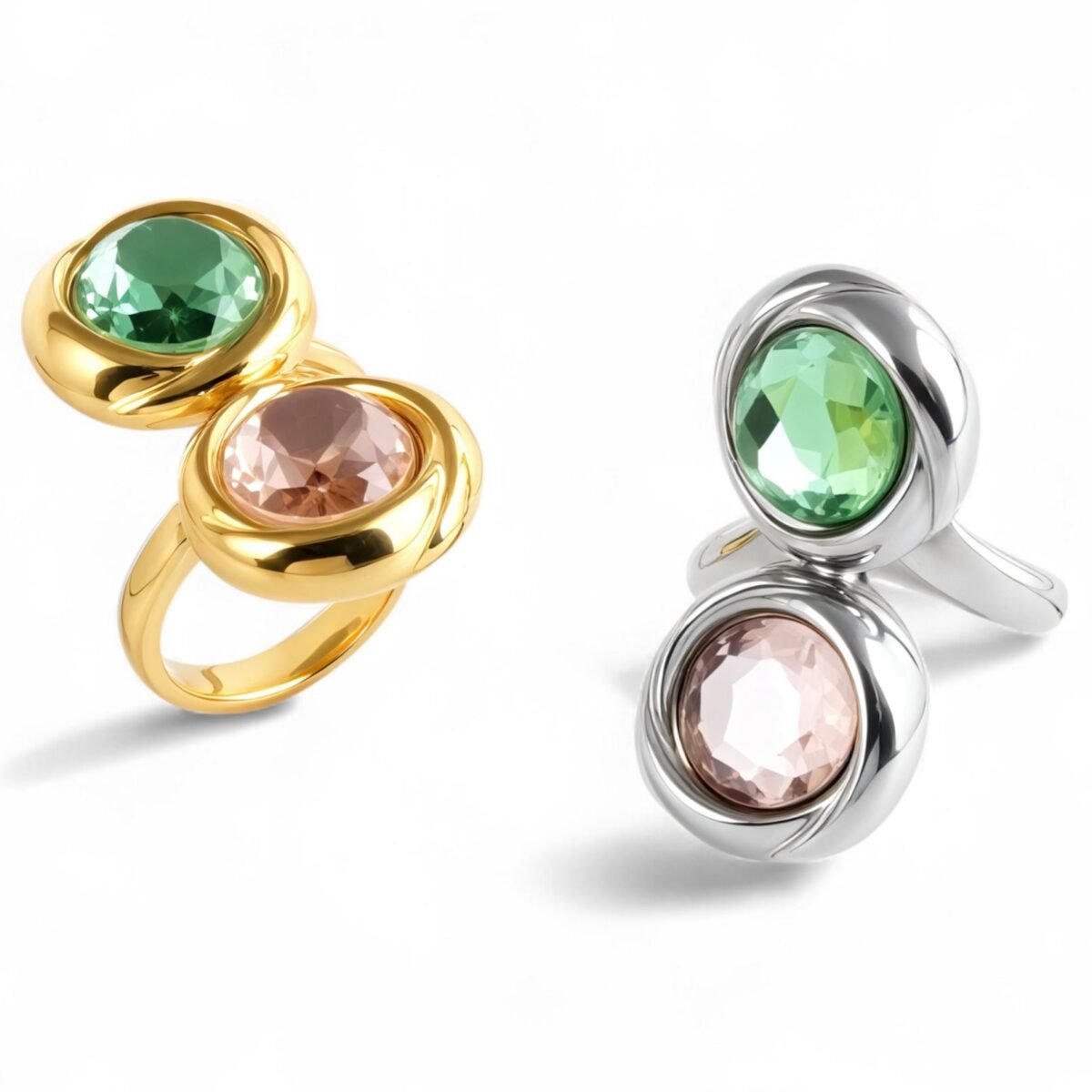 Elegant Stainless Steel Ring with Double Gemstone Design for Women |  G004502 - Image 1