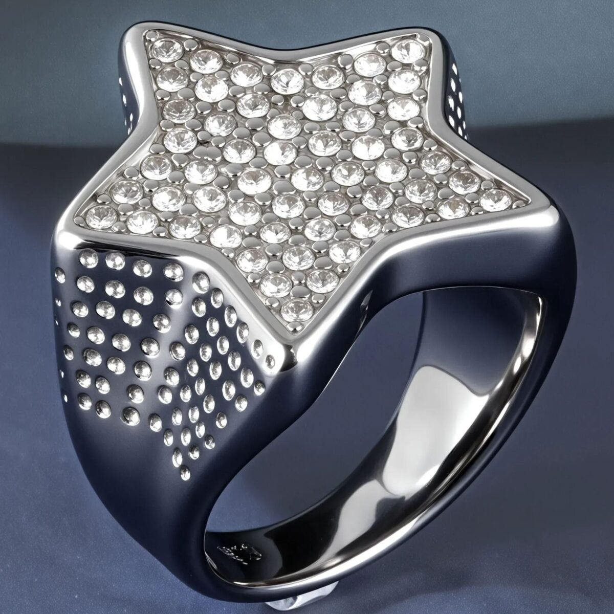 Stainless Steel Ring With Star-Set Diamonds Shining Design丨G002088 - Image 1