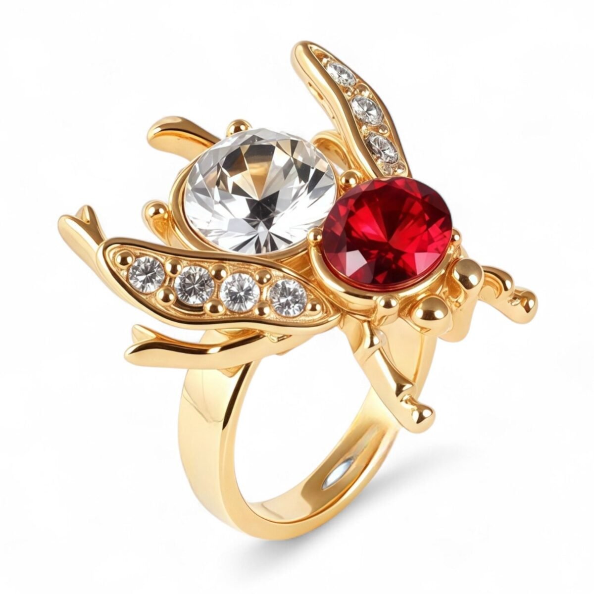 Luxury Gemstones Embellished With Cicada-Shaped Stainless Steel Women's Waterproof Ring丨K003673 - Image 1