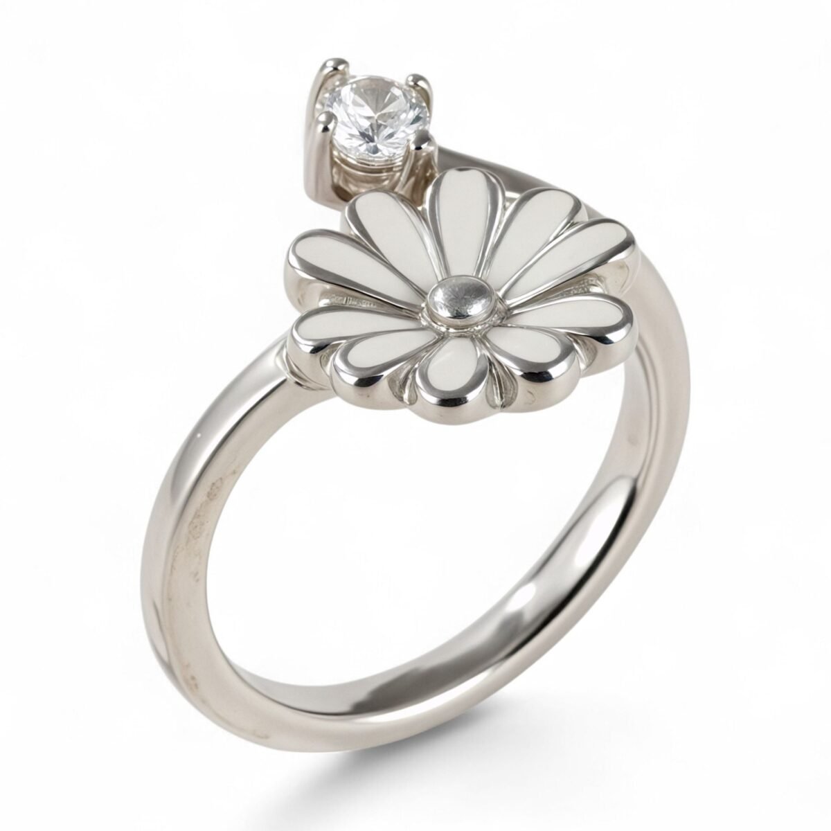 White Chick Chrysanthemum Petals Inlaid With Diamonds Us#4 Ultra-Small Stainless Steel Women's Ring丨K0784 - Image 1
