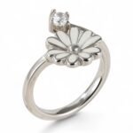 White Chick Chrysanthemum Petals Inlaid With Diamonds Us#4 Ultra-Small Stainless Steel Women's Ring丨K0784