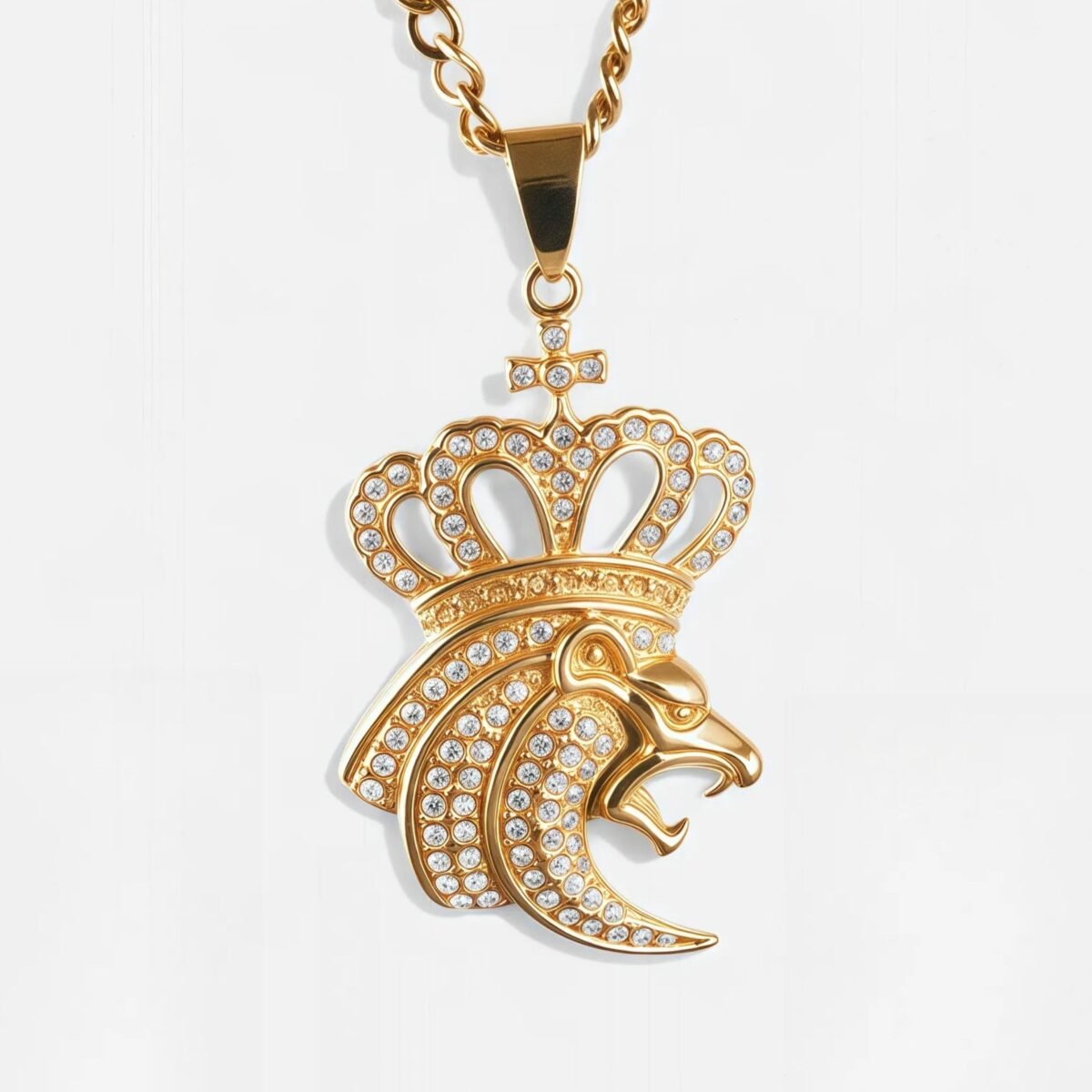 European And American Hip-Hop Style Fashion Men's Crown Lion Head Stainless Steel Pendant丨JSSZ444 - Image 1