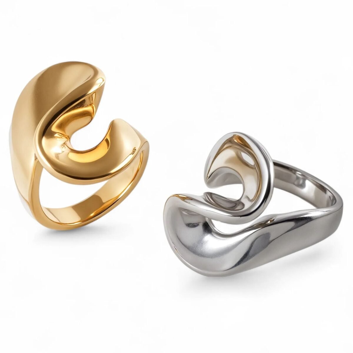 Fashionable Simple Curve Design Stainless Steel Women's Waterproof Ring 丨 DZ1350 - Image 1