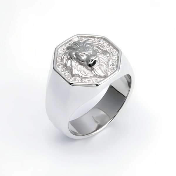 Stainless Steel Lion Head Ring, Diamond - Inlaid Stylish Men's Ring, European and American Fashion Dominant Jewelry | G00690