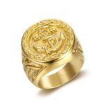 24-K Gold-Plated Retro Boat Anchor Design Signet Men's Stainless Steel Waterproof Ring丨DZ1168G - Image 7