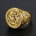 24-K Gold-Plated Retro Boat Anchor Design Signet Men's Stainless Steel Waterproof Ring丨DZ1168G