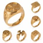 24K Gold PVD Stainless Steel Titanium Cross Pattern Men's Ring