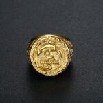 24-K Gold-Plated Retro Boat Anchor Design Signet Men's Stainless Steel Waterproof Ring丨DZ1168G - Image 3