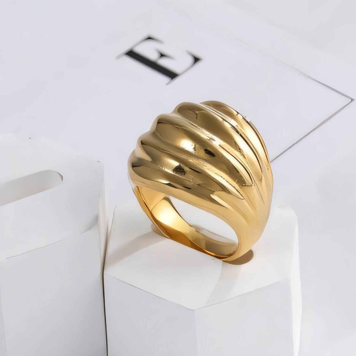 Luxury Gold Wave Shape Stainless Steel Ring for Women | ML053 - Image 2