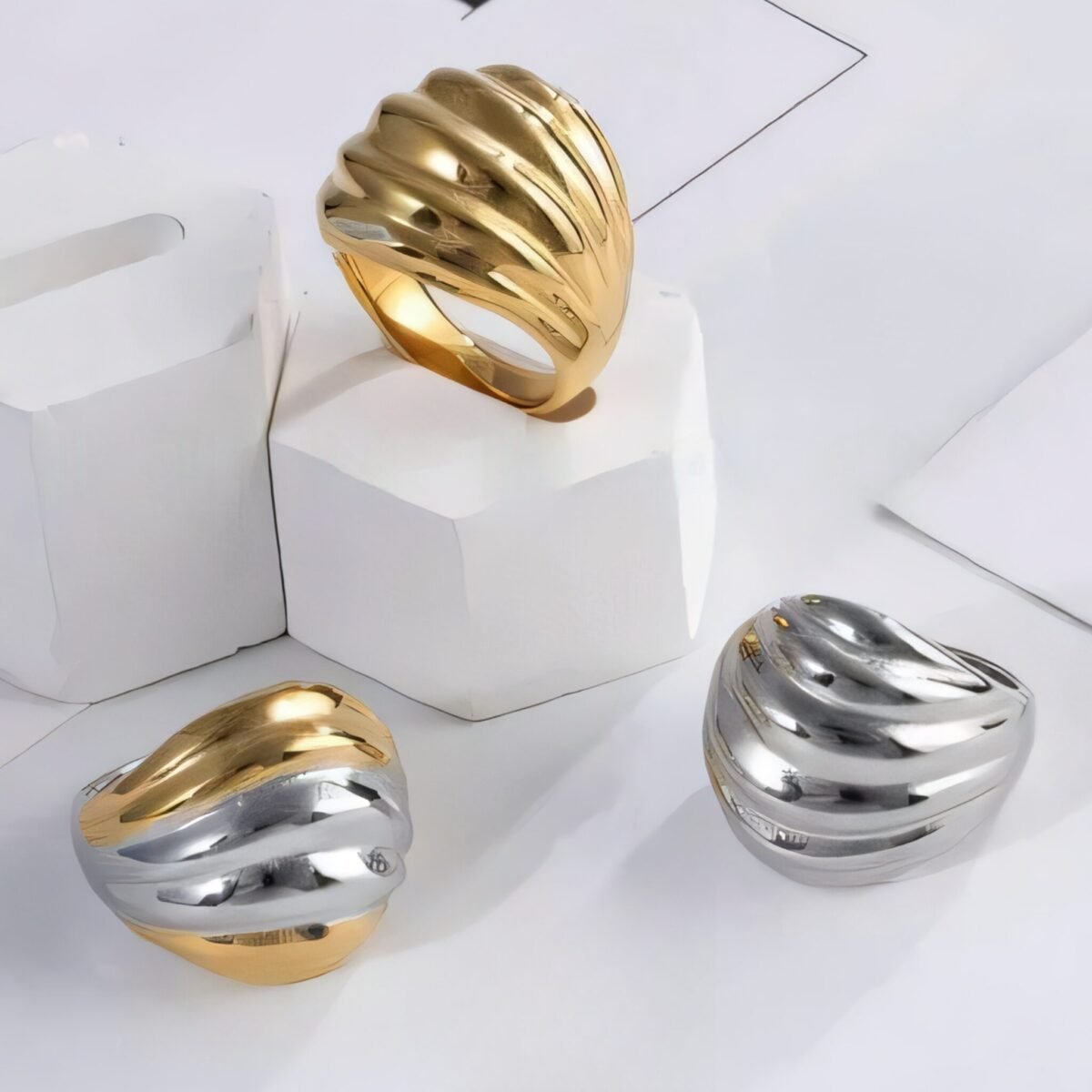 Luxury Gold Wave Shape Stainless Steel Ring for Women | ML053 - Image 1