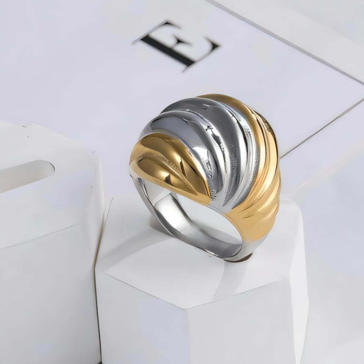 Luxury Gold Wave Shape Stainless Steel Ring for Women | ML053 - Image 3