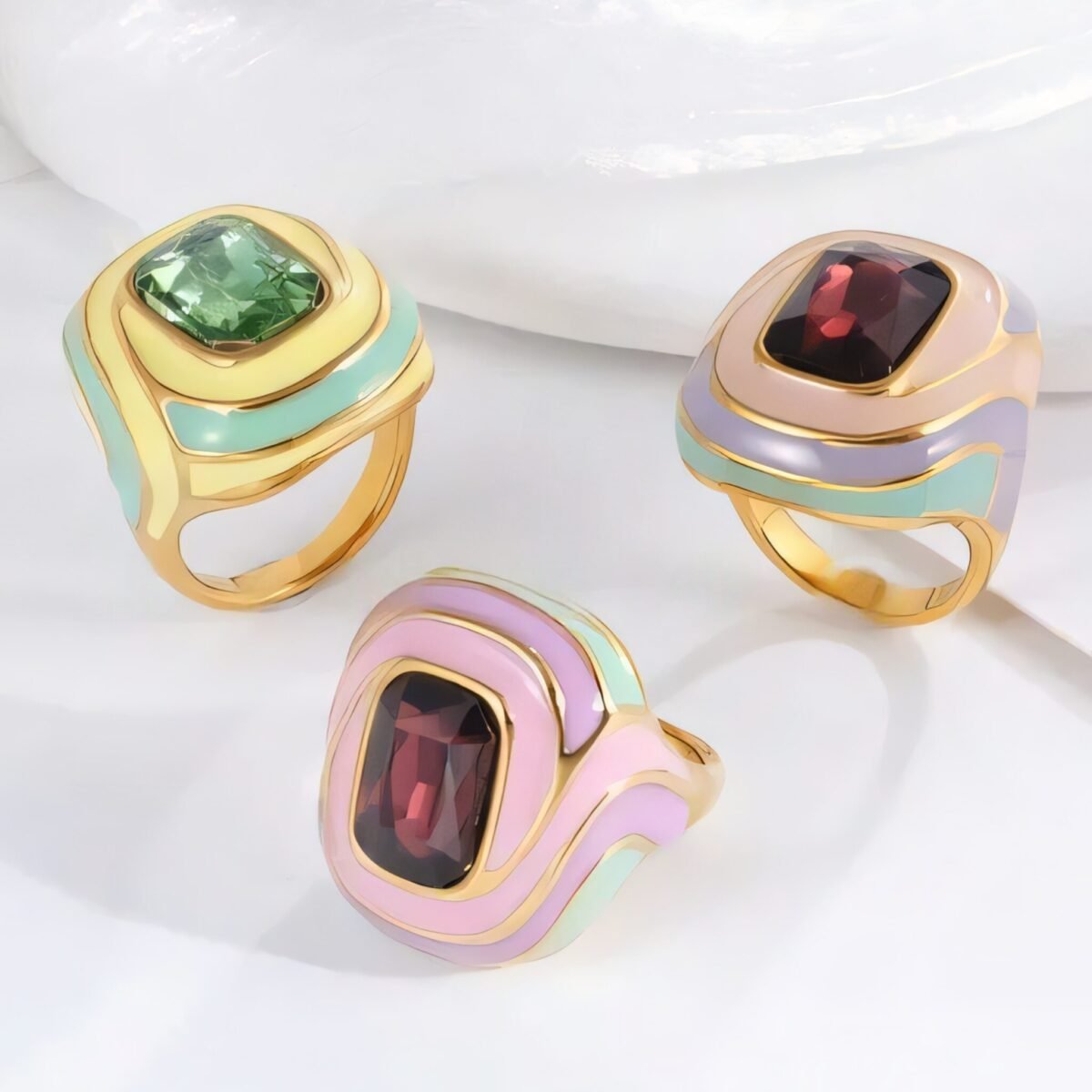 Luxury Rectangular Crystal Ring Gold Stainless Steel Artistic Design Women Ring | G004472 - Image 1